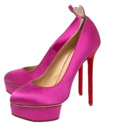 Charlotte Olympia Pink Satin Josephine Platform Pumps Size 38.5