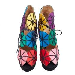 Charlotte Olympia Multicolor Satin Parasol Platform Sandals Size 36.5