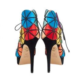 Charlotte Olympia Multicolor Satin Parasol Platform Sandals Size 36.5