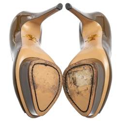 Pre Owned Charlotte Olympia Olive Green Patent Leather Dolly Platform Pumps Size 38