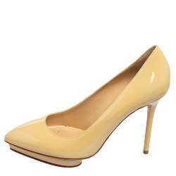 Pre Owned Charlotte Olympia Light Yellow Patent Leather Debbie Platform Pumps Size 38