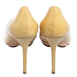 Pre Owned Charlotte Olympia Light Yellow Patent Leather Debbie Platform Pumps Size 38
