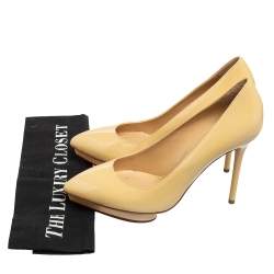 Pre Owned Charlotte Olympia Light Yellow Patent Leather Debbie Platform Pumps Size 38