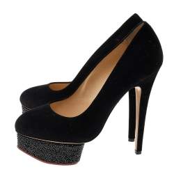 Charlotte Olympia Black Suede Crystal Embellished Dolly Platform Pumps Size 38