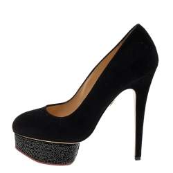 Charlotte Olympia Black Suede Crystal Embellished Dolly Platform Pumps Size 38