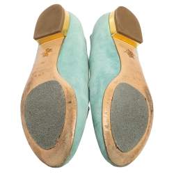 Pre Owned Charlotte Olympia Blue Suede Birthday Zodiac Gemini Ballet Flats Size 38