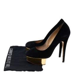 Charlotte Olympia Black Suede Dolly Platform Pumps Size 37.5 
