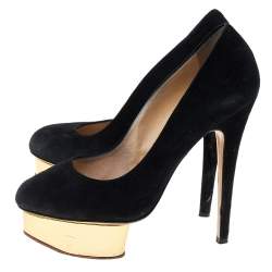 Charlotte Olympia Black Suede Dolly Platform Pumps Size 37.5 
