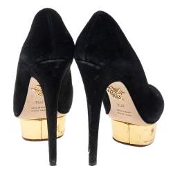 Charlotte Olympia Black Suede Dolly Platform Pumps Size 37.5 