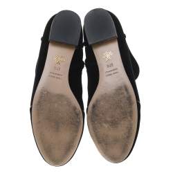 Pre Owned Charlotte Olympia Black Velvet Cat Embroidered Ankle Boots Size 37.5