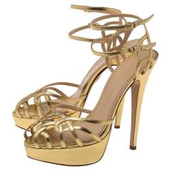 Charlotte Olympia Gold Leather Platform Sandals Size  40