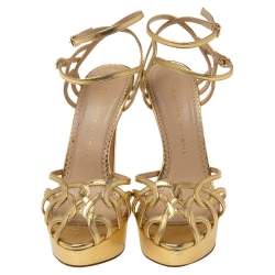 Charlotte Olympia Gold Leather Platform Sandals Size  40