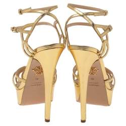 Charlotte Olympia Gold Leather Platform Sandals Size  40
