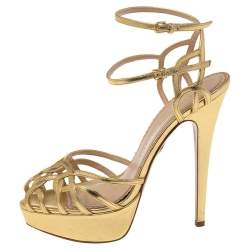 Charlotte Olympia Gold Leather Platform Sandals Size  40