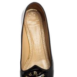 Pre Owned Charlotte Olympia Black Patent Leather Fashionably Late Clock Face Smoking Slippers Size 40