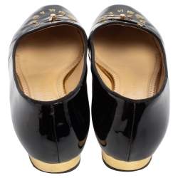 Pre Owned Charlotte Olympia Black Patent Leather Fashionably Late Clock Face Smoking Slippers Size 40