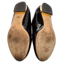 Pre Owned Charlotte Olympia Black Patent Leather Fashionably Late Clock Face Smoking Slippers Size 40