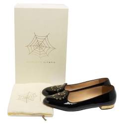 Pre Owned Charlotte Olympia Black Patent Leather Fashionably Late Clock Face Smoking Slippers Size 40