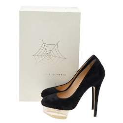 مملوكة مسبقًا Charlotte Olympia Black Suede Dolly Platform Pumps Size 37.5