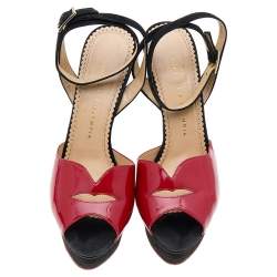 Charlotte Olympia Red Suede And Patent Leather Platform Sandals Size 39.5
