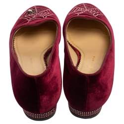Pre Owned Charlotte Olympia Burgundy Velvet Spider Embellished Smoking Loafers Size 39
