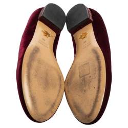 Pre Owned Charlotte Olympia Burgundy Velvet Spider Embellished Smoking Loafers Size 39