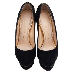 Pre Owned حذاء كعب عالي شارلوت اوليمبيا فانتاستيك دوللي سويدي أسود مزين دلاية بشراشيب مقاس 37