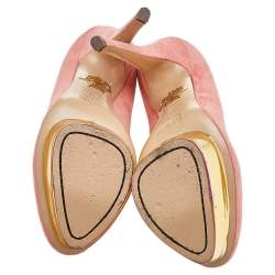 Pre Owned حذاء كعب عالي شارلوت أوليمبيا دوللي سويدي وردي نعل سميك مقاس 37