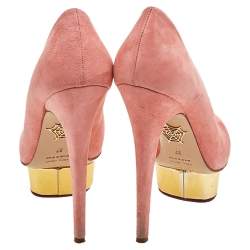 Pre Owned حذاء كعب عالي شارلوت أوليمبيا دوللي سويدي وردي نعل سميك مقاس 37