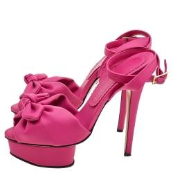 Pre Owned Charlotte Olympia Pink Vinyl Serena Bow Ankle Strap Platform Sandals Size 37.5