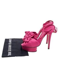 Pre Owned Charlotte Olympia Pink Vinyl Serena Bow Ankle Strap Platform Sandals Size 37.5