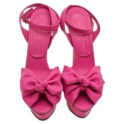 Pre Owned Charlotte Olympia Pink Vinyl Serena Bow Ankle Strap Platform Sandals Size 37.5