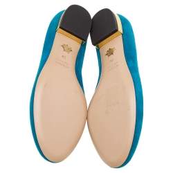 Charlotte Olympia Blue Suede Embellished Slip on Loafers Size 38