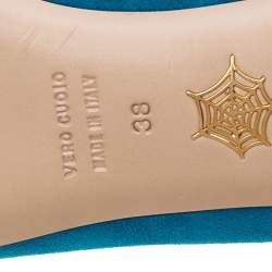 Charlotte Olympia Blue Suede Embellished Slip on Loafers Size 38