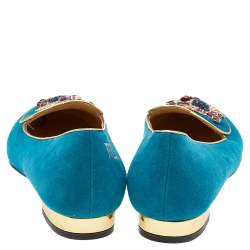 Charlotte Olympia Blue Suede Embellished Slip on Loafers Size 38