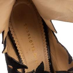 Charlotte Olympia Black Suede Eve Leaf Cutout Ankle Booties Size 39