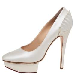 Pre Owned حذاء كعب عالي شارلوت اوليمبيا دوللي ساتان أبيض مقاس 39.5