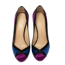 Pre Owned Charlotte Olympia Multicolor Satin Round Toe Pumps Size 39