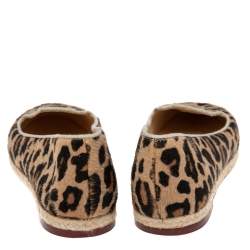 Pre Owned Charlotte Olympia Beige/Brown Leopard Print Calf Hair  Espadrille Flats Size 38