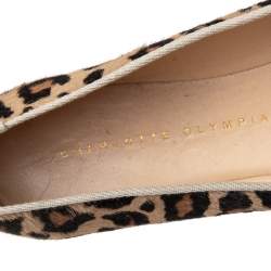 Pre Owned Charlotte Olympia Beige/Brown Leopard Print Calf Hair  Espadrille Flats Size 38