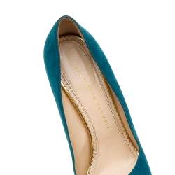 Charlotte Olympia Teal Blue Suede Dolly Platform Pumps Size 39