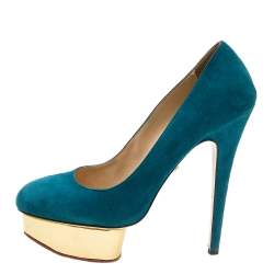 Charlotte Olympia Teal Blue Suede Dolly Platform Pumps Size 39