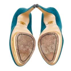 Charlotte Olympia Teal Blue Suede Dolly Platform Pumps Size 39