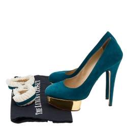 Charlotte Olympia Teal Blue Suede Dolly Platform Pumps Size 39