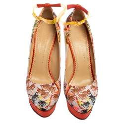 مملوكة مسبقًا Charlotte Olympia Multicolor Embroidered Fabric Dolly Ankle-Strap Pumps Size 40