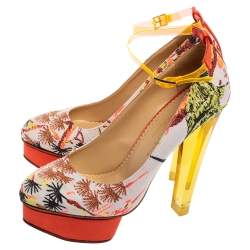 مملوكة مسبقًا Charlotte Olympia Multicolor Embroidered Fabric Dolly Ankle-Strap Pumps Size 40