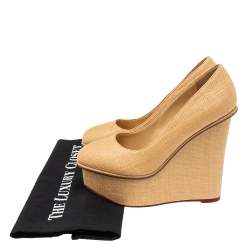 Pre Owned Charlotte Olympia Cream Yellow Raffia Carmen Wedge Platform Pumps Size 37
