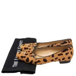 Pre Owned  Charlotte Olympia Brown leopard Print  Cat Ballet Flats Size 37.5