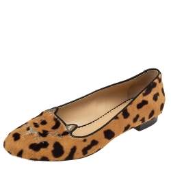 Pre Owned  Charlotte Olympia Brown leopard Print  Cat Ballet Flats Size 37.5