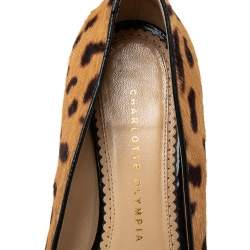 Pre Owned  Charlotte Olympia Brown leopard Print  Cat Ballet Flats Size 37.5